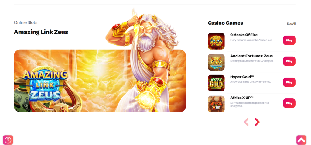 Spin Casino website homepage