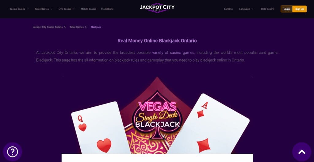 Jackpot City Online Blackjack Ontario