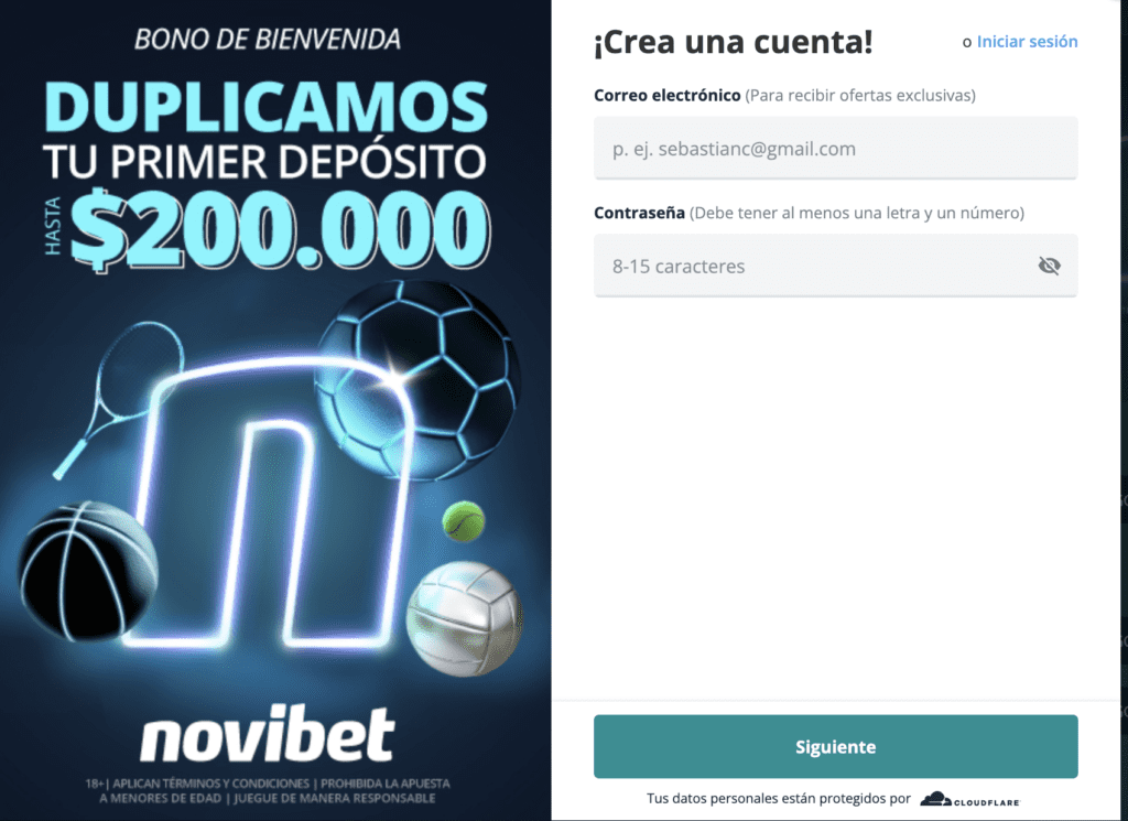 página de registro de Novibet