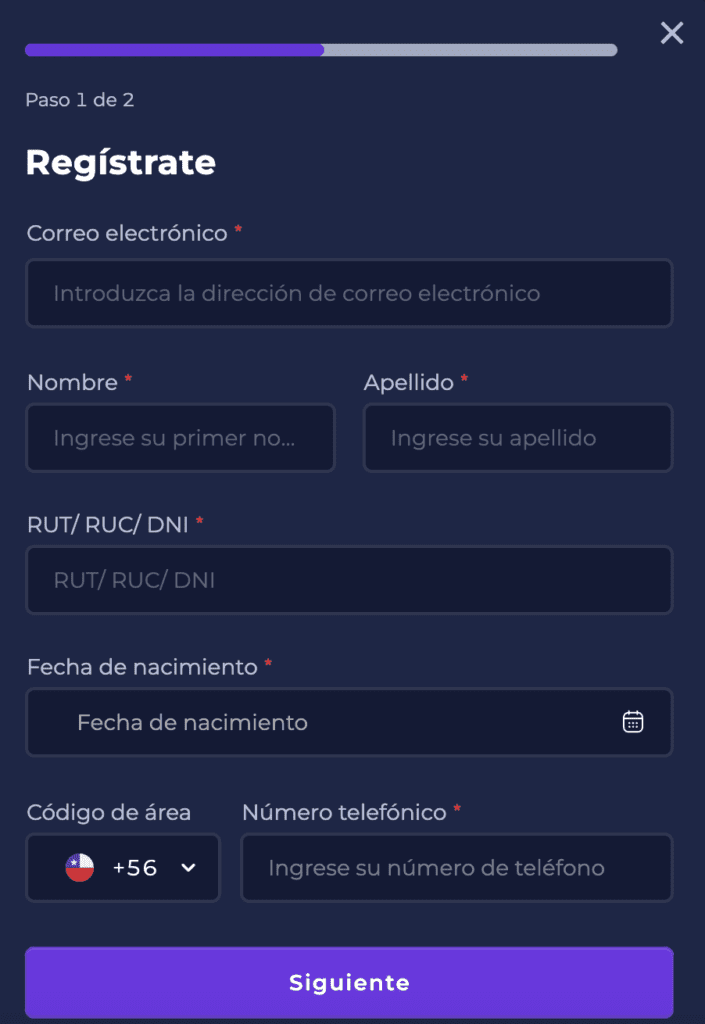 formulario de registro Estelarbet