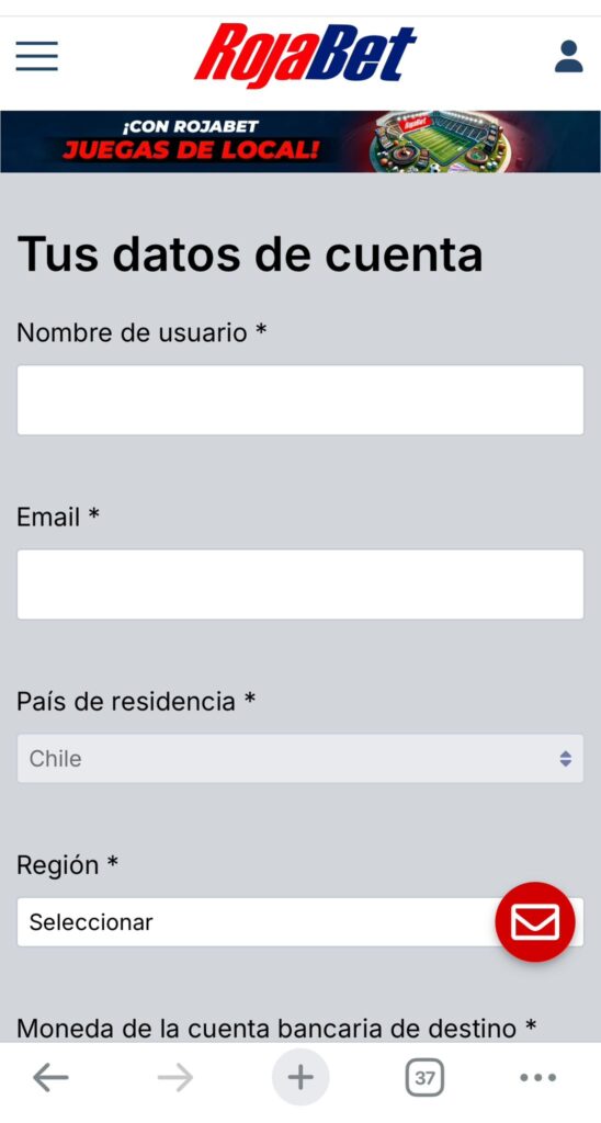 Rellena el formulario para registrarte en la app de Rojabet