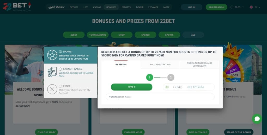 22Bet registration