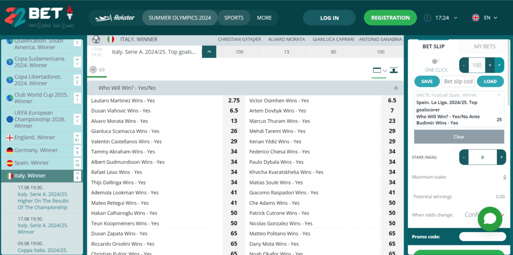 22Bet Serie A Predictions