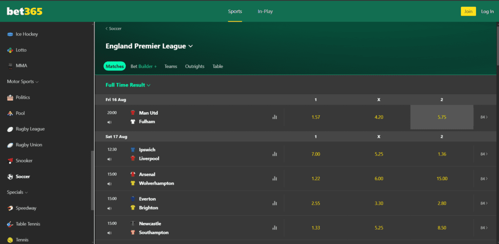 bet365 Premier League Betting