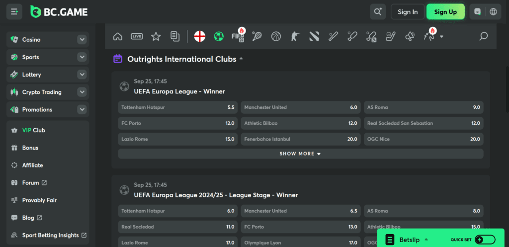 BC.Game Europa League Predictions