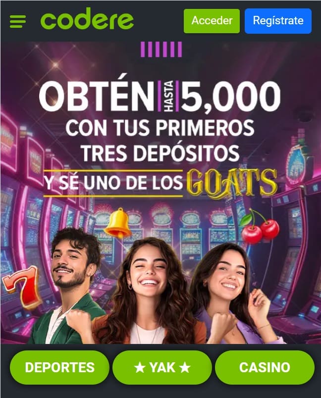 Obtén hasta $5000 MXN como bono de bienvenida para casino por el 100% de tu primer depósito en Codere. 