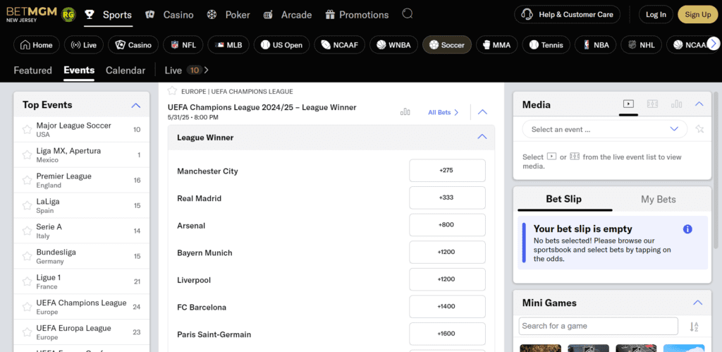 BetMGM Champions League Odds